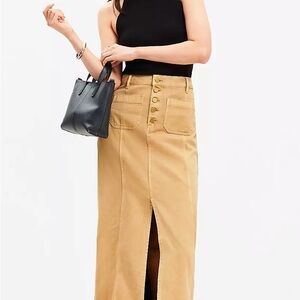 LOFT NWT Utility pocket midi skirt Tan Button-Front
